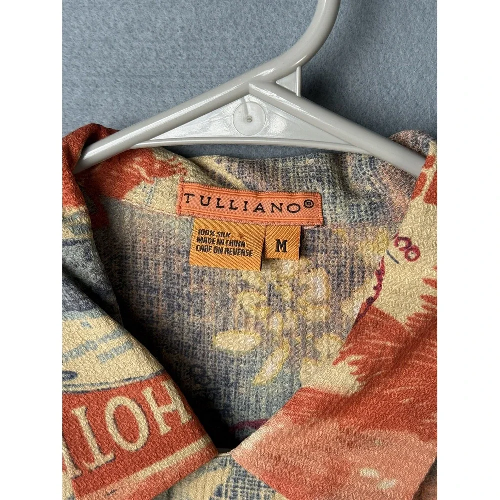Tulliano 100% Silk Shirt Mens M Abstract Tropical Short Sleeve Button Up Relaxed